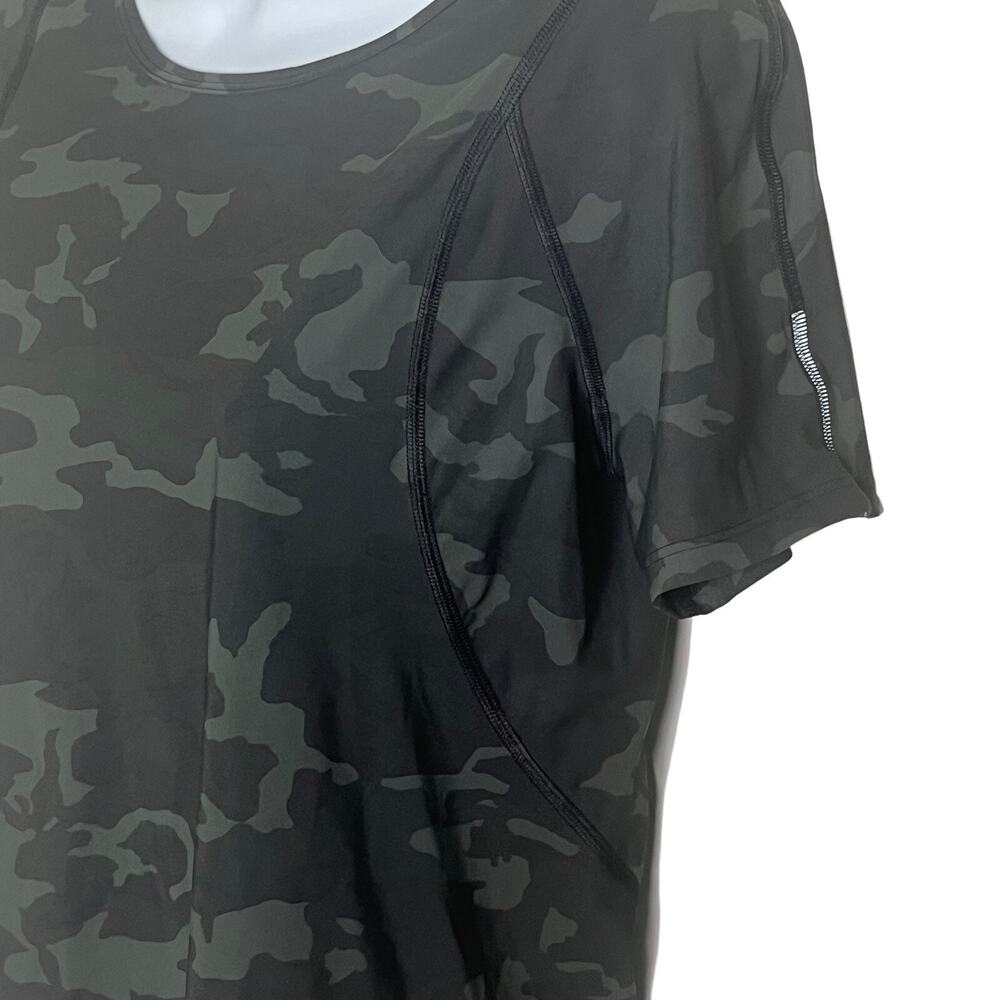 Lululemon Outrun The Heat Shirt 4 UV Protection Green Camo Workout Quick Drying - Picture 5 of 8